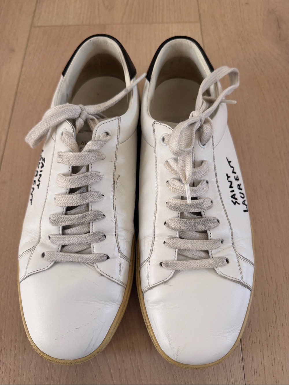 Saint Laurent White Leather Low-Top Sneakers with Black Heel Tab